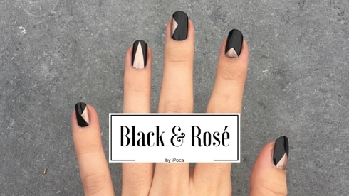 Black & Rose nail design. Nail polish in the shape of triangles. iPoca